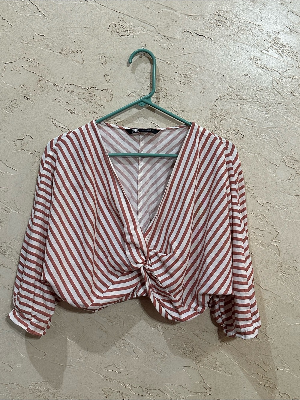 Zara White and Rust-Striped Twist-Front Crop Top Size XSmall